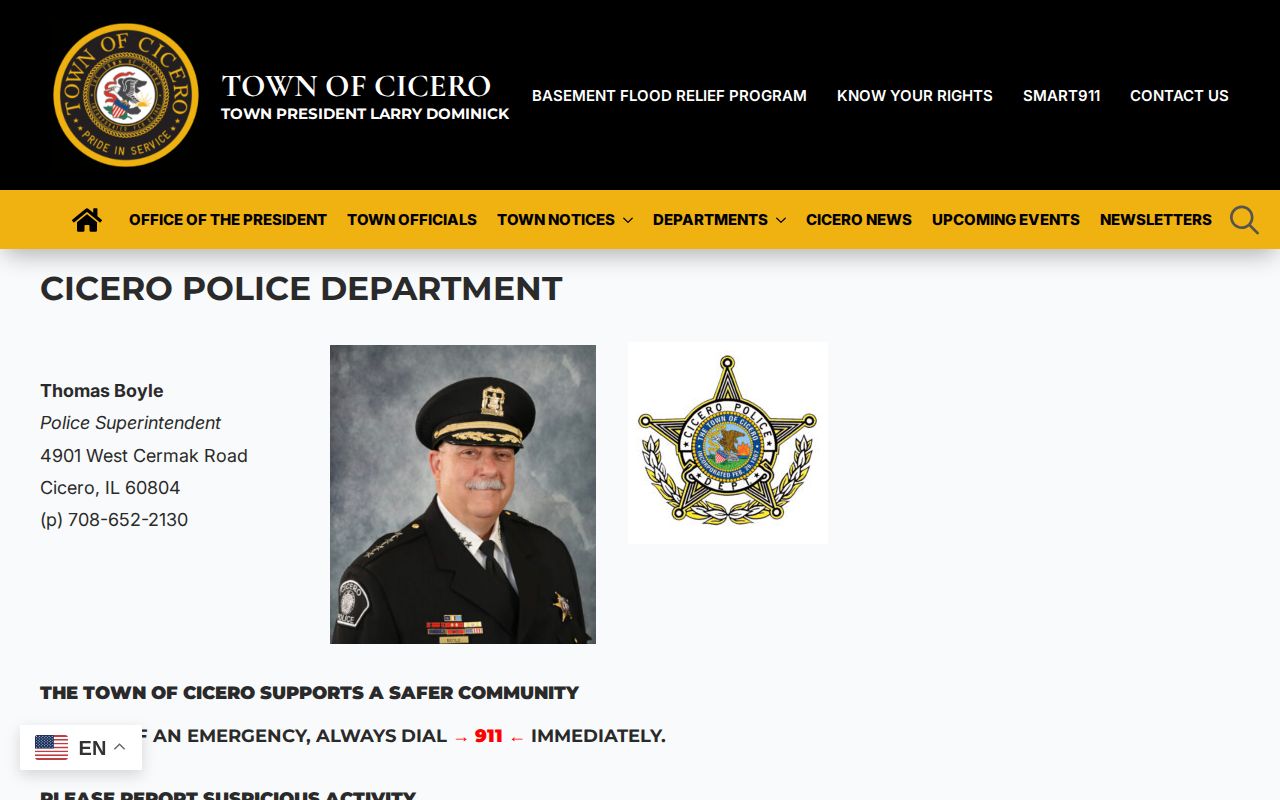 Cicero Police Department official page for municipal arrest records